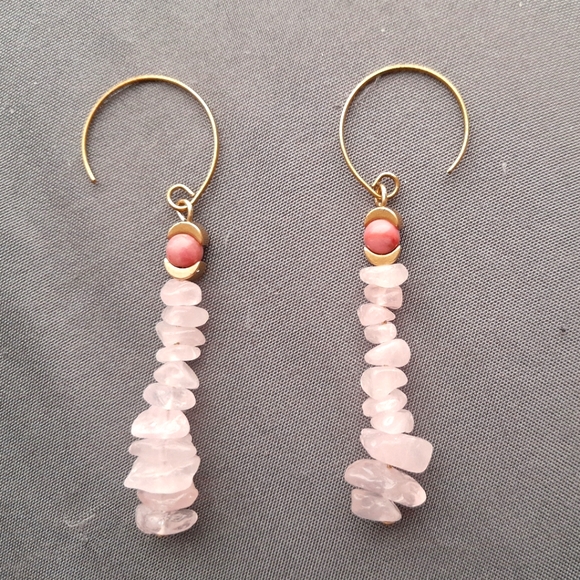 Hand Crafted Jewelry - SOLD! Rose Quartz Moon Stack Earrings w/ Rhodochrosite